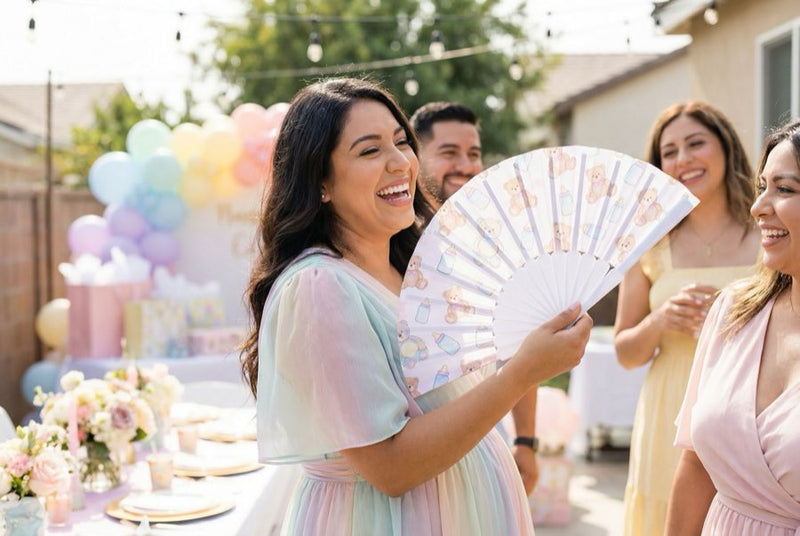 Full-color printed bamboo fan close-up