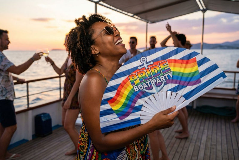 Custom bamboo fans in use — Custom Fans for Cruise & Cruise Ship Events