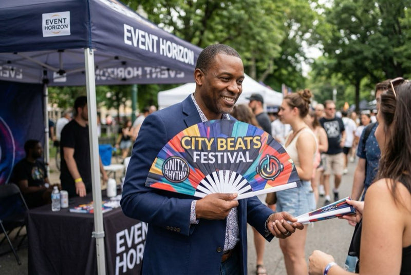 Custom hand fans at an event
