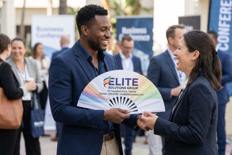 Custom hand fans at an event