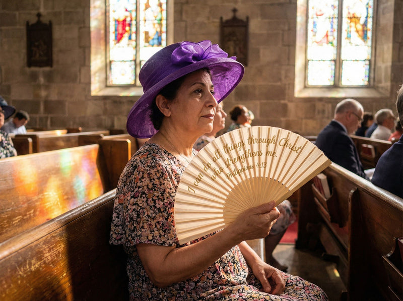 Custom bamboo fans in use — Custom Fans for Churches