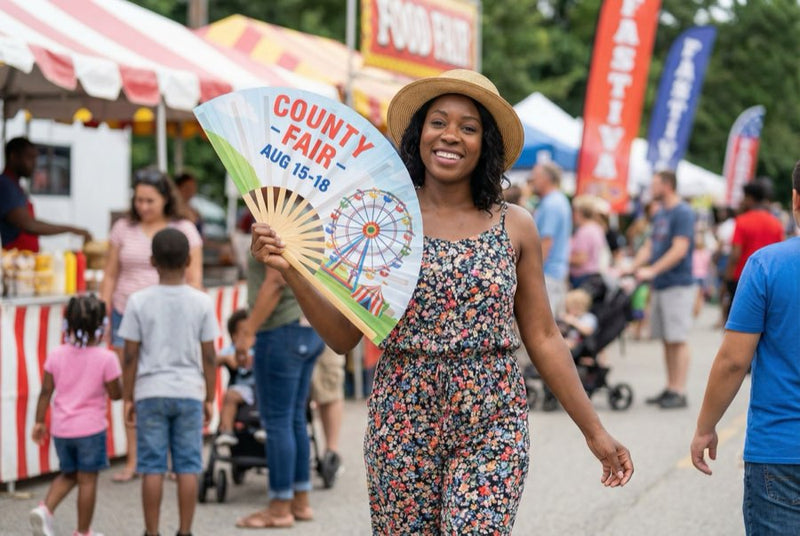 Custom bamboo fans in use — Custom Fans for Community Events