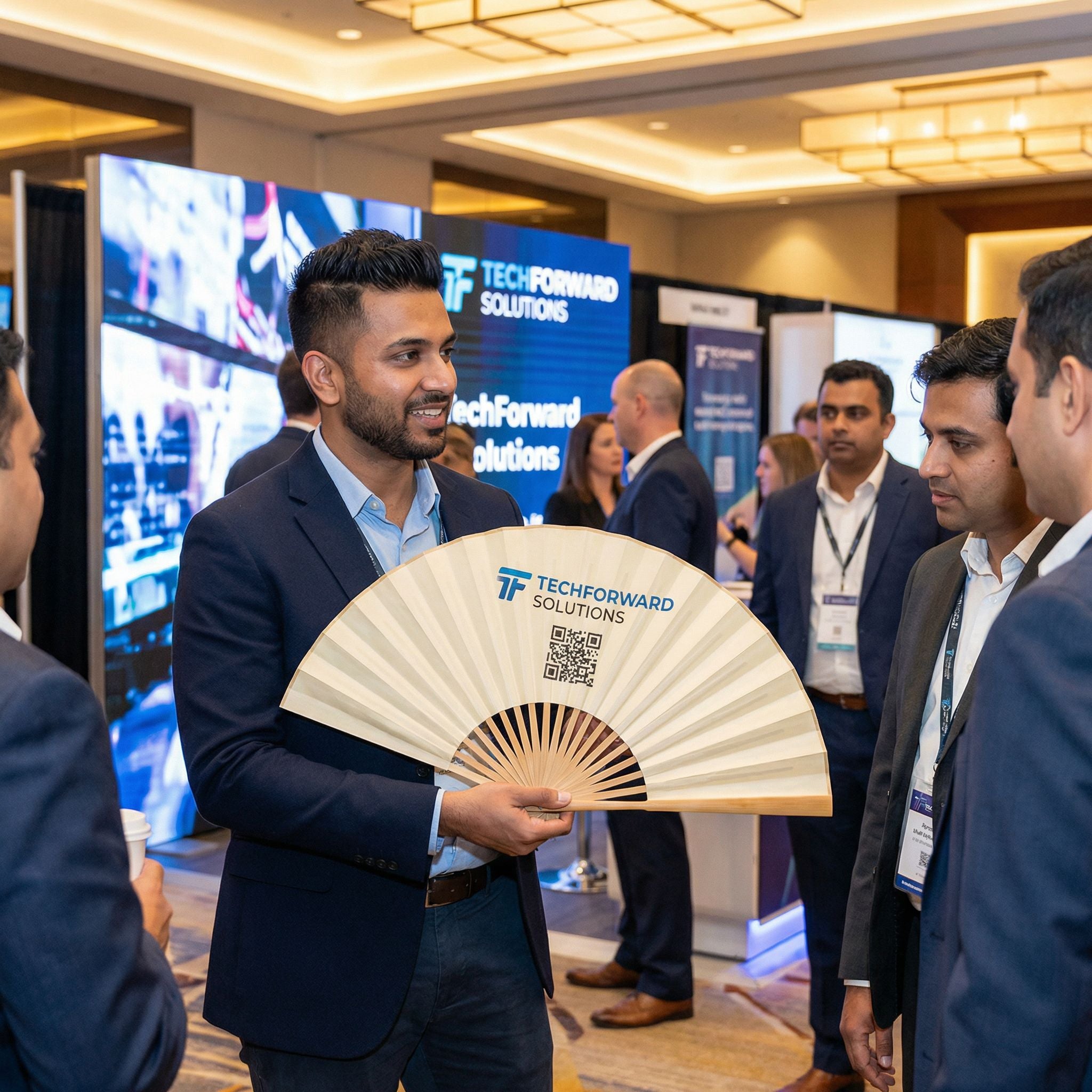 Corporate event with branded fans