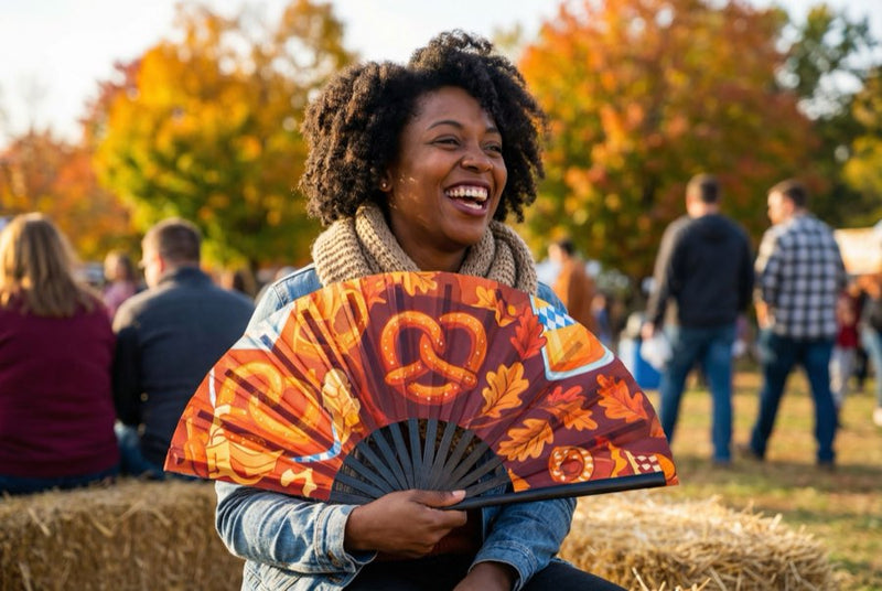 Custom bamboo fans in use — Custom Fans for Fall Events