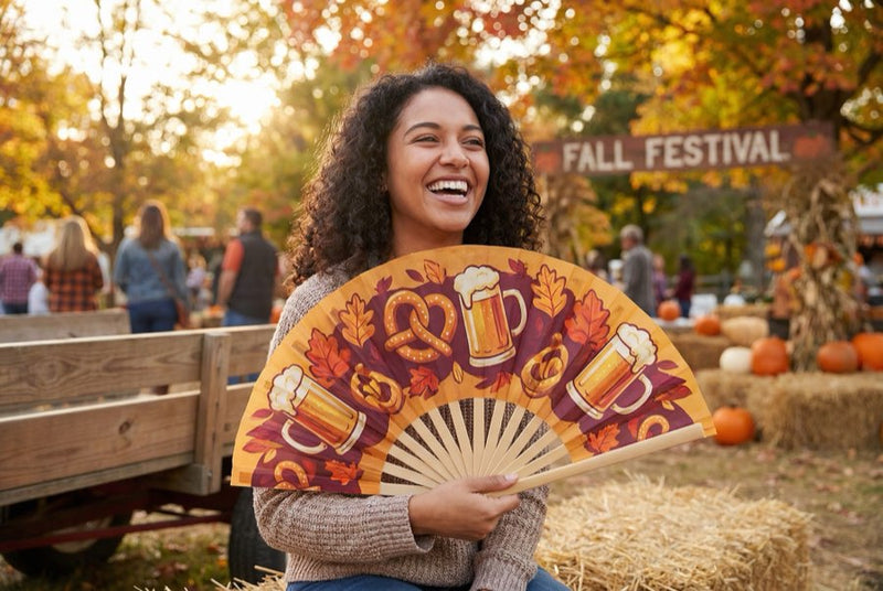 Full-color printed bamboo fan close-up
