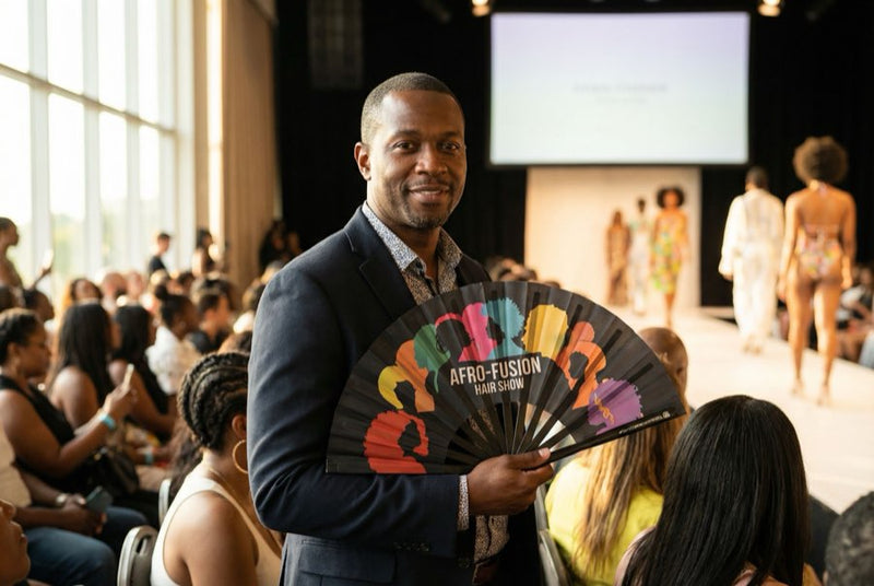 Custom hand fans at an event