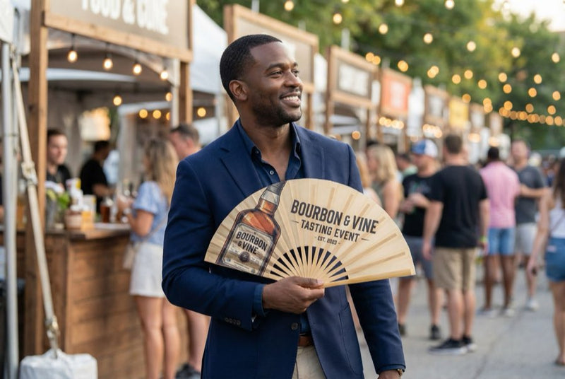 Custom hand fans at an event