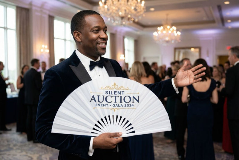 Custom hand fans at an event