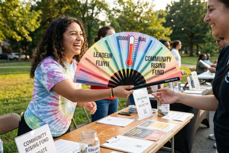 Full-color printed bamboo fan close-up