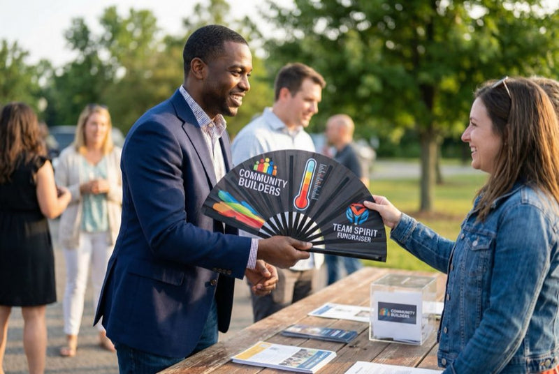 Custom hand fans at an event