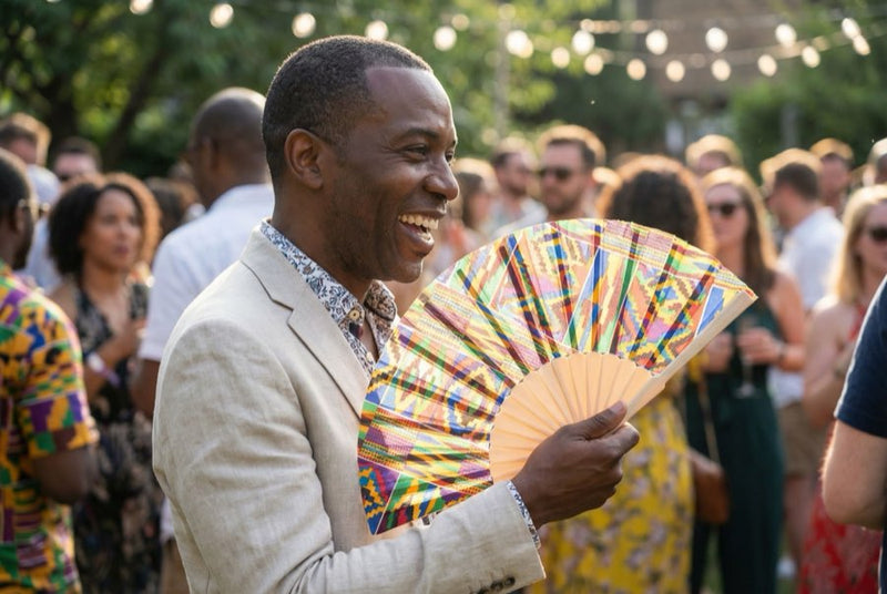 Custom hand fans at an event