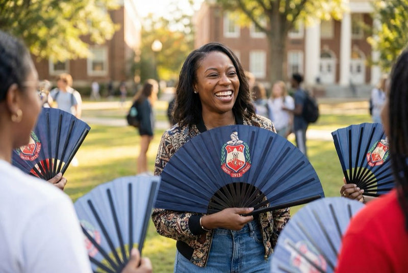 Custom bamboo fans in use — Custom Fans for Greek Life