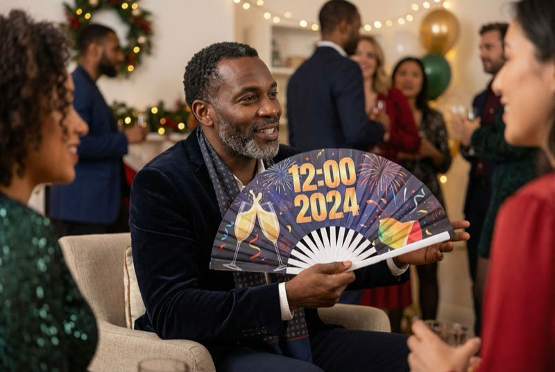 Custom hand fans at an event