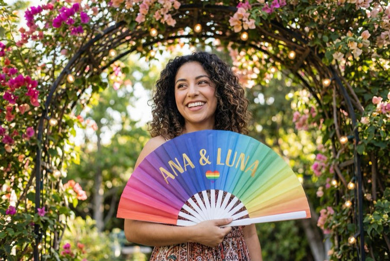 Full-color printed bamboo fan close-up