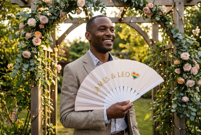 Custom hand fans at an event