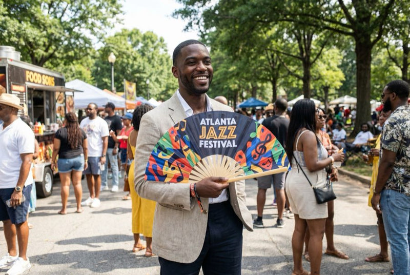 Custom hand fans at an event