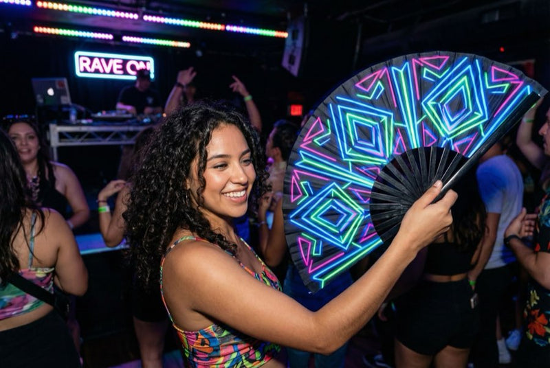 Full-color printed bamboo fan close-up