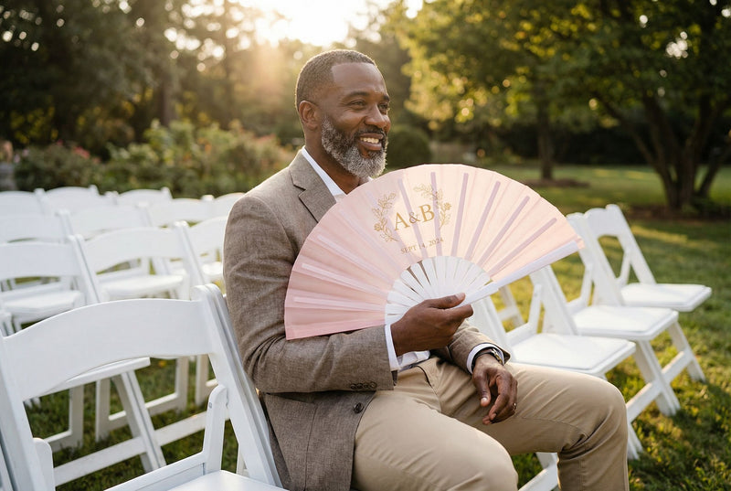 Custom hand fans at an event