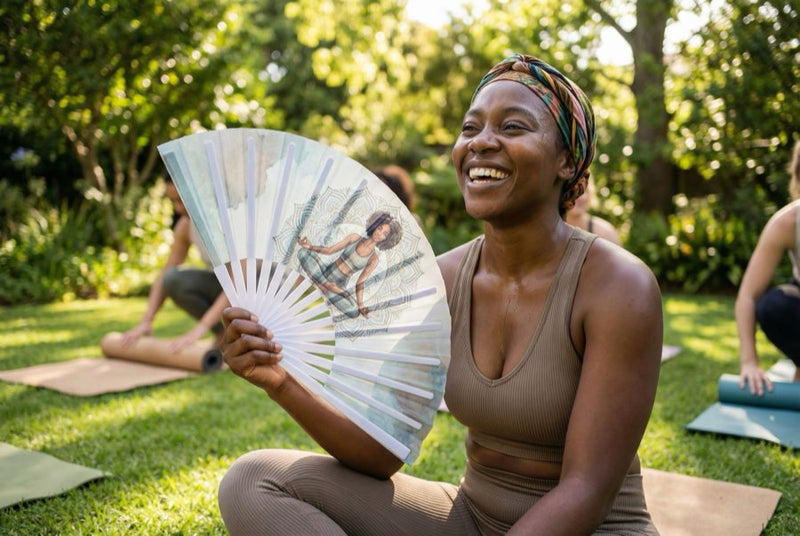Custom bamboo fans in use — Custom Fans for Health Fairs